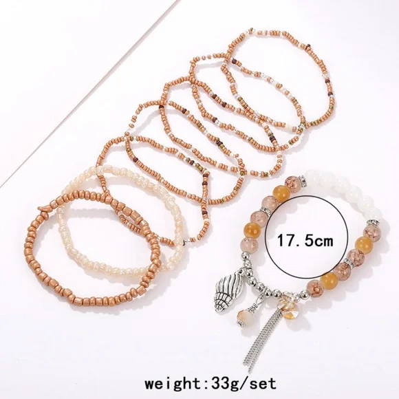 Boho Multilayer Natural Stone Crystal Set of 8 Bracelets - Picture 2 of 4